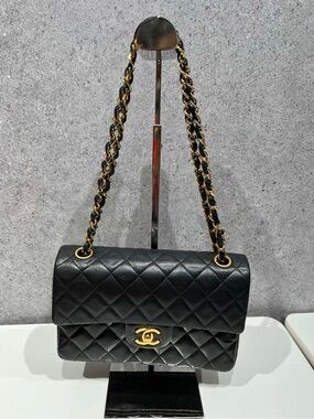 CHANEL Black Quilted Shoulder Bag with Gold Hardware